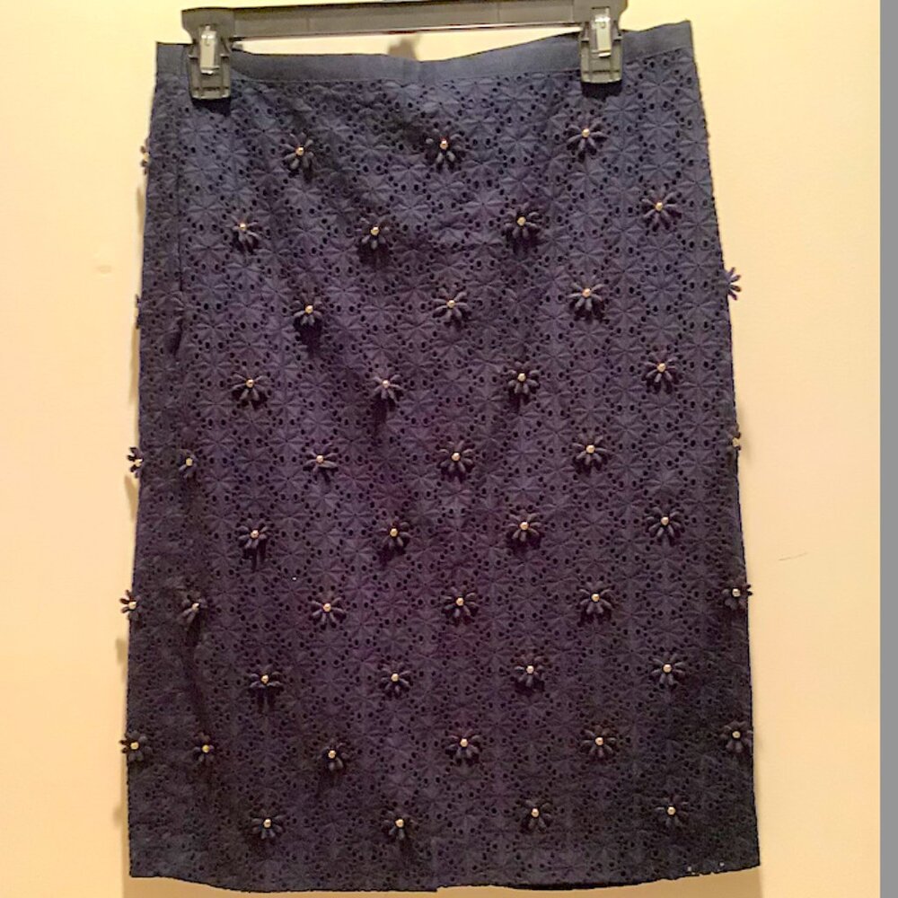 Talbot navy lace Pencil Skirt with flower applique, size 10